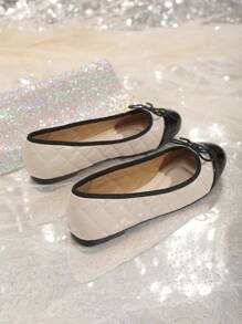 2025 Autumn Women's Non-Slip Bow Splice Round Toe Flat Shoes Elegant Casual Flats