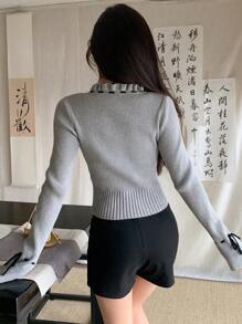 DAZY Solid Frill Trim Tie Front Crop Cardigan,Long Sleeve Tops,Fall Clothes