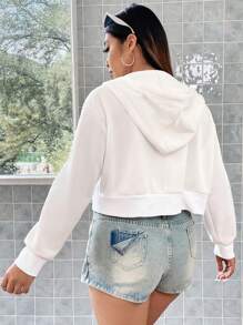 Flirla Áo nỉ có khóa kéo và dây rút, in chữ, cỡ lớn. - trắng - Xem 3