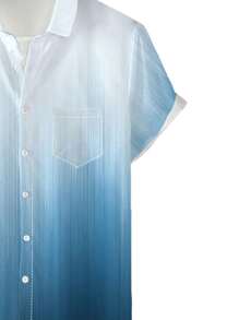 Manfinity Homme Loose Men's Plus Size Ombre Shirt With Pocket Patch - Blue - View 7