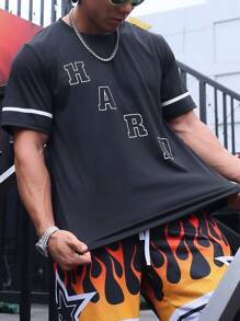 Manfinity Sport Corelite Men Letter Graphic Contrast Trim Sports Tee Workout Tops - Black - View 1