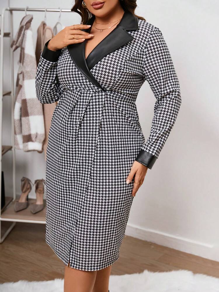 Plus Houndstooth Print Dress