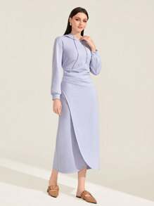 Mulvari 棉素色抽繩連帽洋裝 - 紫丁香色 - 查看 6