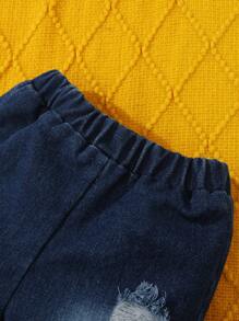 Baby Girl Cartoon Graphic Sweatshirt & Ripped Frayed Bleach Wash Jeans - Multicolor - View 5