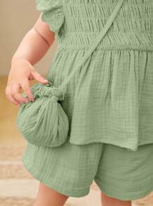 Cozy Pixies Baby Girl Ruffle Trim Peplum Top & Shorts - Mint Green - View 6