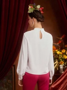 Frida Kahlo X SHEIN Đồ họa Hình & Khẩu hiệu Cà vạt Tay áo lồng đèn Áo sơ mi - trắng - Xem 3