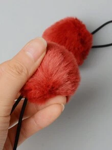 ROMWE Kawaii 2 Miếng Trang trí Pompom Dây buộc tóc - Màu Đỏ Sâu - Xem 3