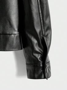 GENTILAND Men Fringe Trim PU Leather Jacket - Black - View 4