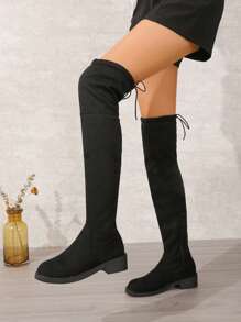 Women's Fashionable Plus Size Knee-high Boots - Black - View 3