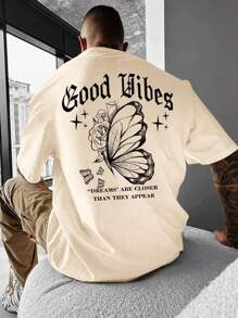 Manfinity EMRG Nam Bản in hình khẩu hiệu & con bướm Áo thun - Màu be - Xem 3