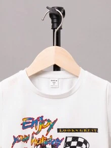 SHEIN Young Boy Car & Letter Graphic Tee - White - View 4