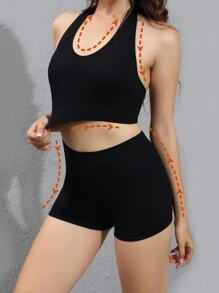 Set de lencería unicolor halter - Negro - Ver 5