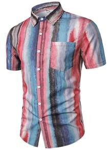 男士筆刷圖案口袋貼布襯衫 - 彩色 - 查看 1