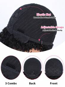 萬聖節非洲捲髮帶瀏海短款美觀實惠假髮，天然蜷曲人髮假髮 - S1 - 查看 4