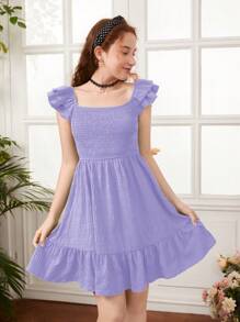 SHEIN Chica adolescente Vestido con fruncido ribete con fruncido