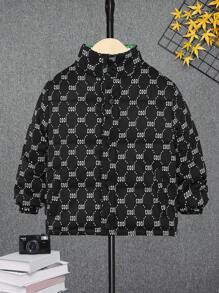 SHEIN Young Boy 1pc Allover Letter Graphic Padded Coat - Black - View 7