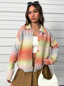 Lunelith SHEIN Lunessa Ombre Drop Shoulder Cardigan Fall Cloth For Women