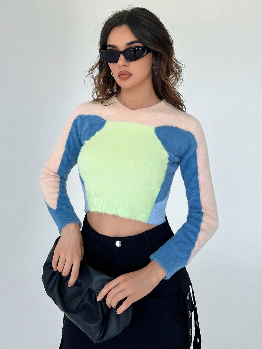 SHEIN Essnce Khối màu Mùa vụ Đan mềm mại Áo len - Nhiều màu - Xem 1