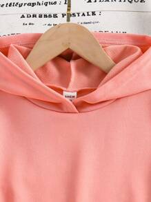 SHEIN Sparklyn Tween Girl Kangaroo Pocket Curved Hem Sweatshirt - Pink - View 3