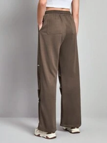 In My Nature Drawstring Waist Wide Leg Outdoor Sweatpants - Coffee Brown - View 2