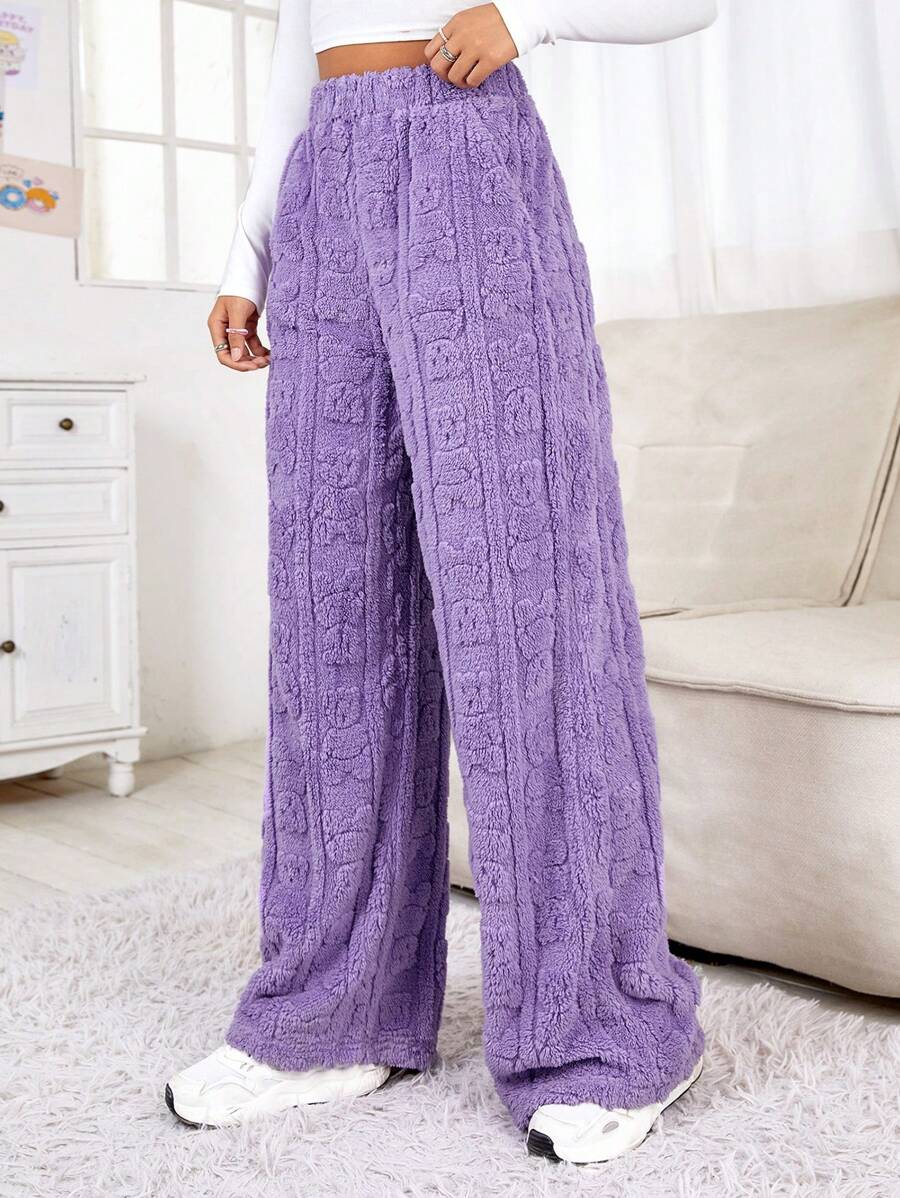 SHEIN EZwear High Waist Straight Leg Pants - Purple - View 1