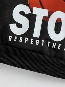 Baby Boy Slogan and Basketball Print Pullover & Sweatpants - Black - View 5