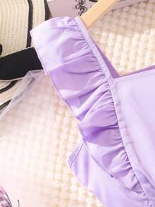 Cô gái Tween Ruffled Cạnh Khối màu Hai chiếc - Màu tím - Xem 6