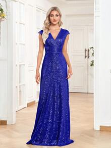 BluePlum Đầm dạ hội thanh lịch dành cho nữ, chất liệu vải đính cườm sang trọng, thiết kế xếp ly eo, thích hợp cho các buổi tiệc, lễ tốt nghiệp, đám cưới, sự kiện, dạ hội và các buổi khiêu vũ trang trọng (Phiên bản cao cấp) - Xanh đậm - Xem 7