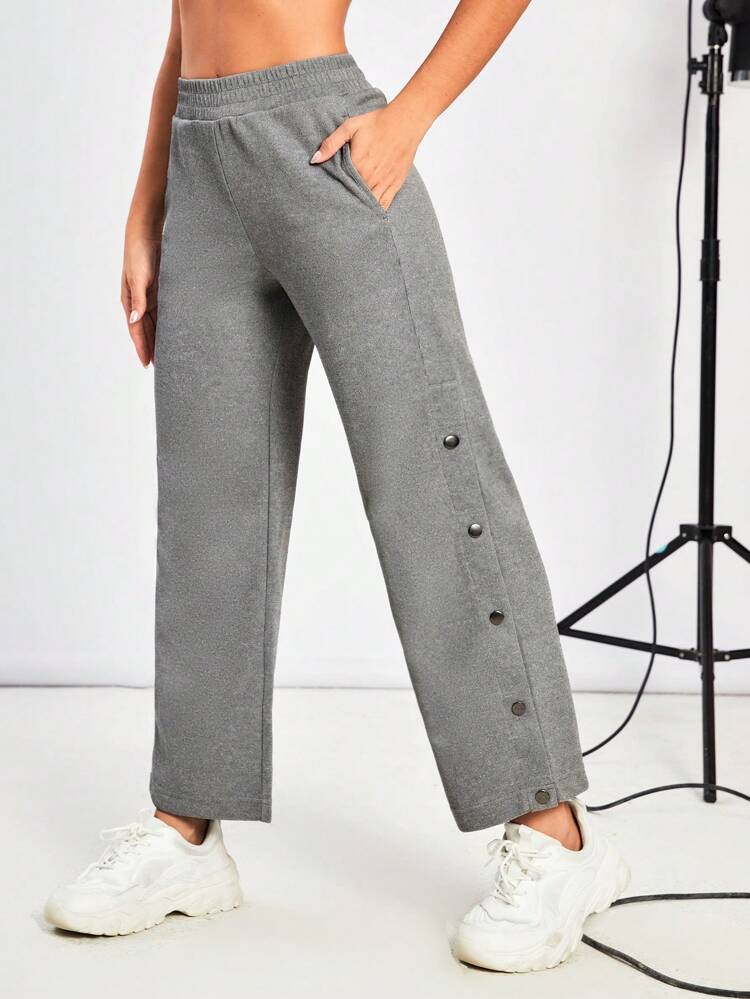 Split Hem Button Side Sports Pants