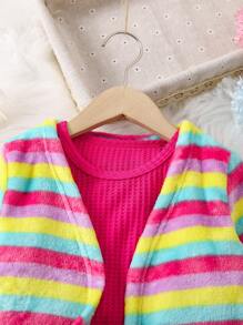 SHEIN 女小童背心上衣&緊身打底褲&彩虹條紋開門襟外套