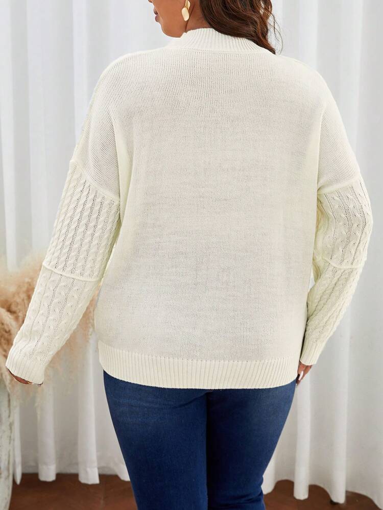Plus Cable Knit Drop Shoulder Sweater