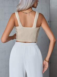 SHEIN Privé 素色網眼針織上衣 - 杏色 - 查看 2