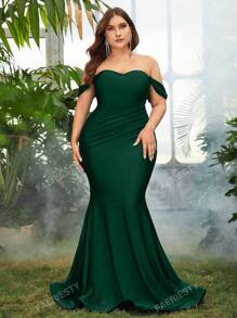 Faeriesty Robe de soirée longue avec épaules dénudées et ourlet de sirène, robe élégante pour le bal de promo, le mariage ou les dîners. Convient pour les cérémonies de remise des diplômes.