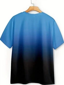 Manfinity Homme Men Plus Size Casual Ombre Round Neck Short Sleeve Tee, For Going Out Blue Top For Menblue T Shirt Menblue T Shirt - Blue - View 2