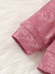 女嬰印花荷葉邊運動衫&喇叭褲 - 酒紅色 - 查看 5