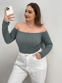 SHEIN Essnce Plus Off Shoulder Bodysuit - Grey - View 1