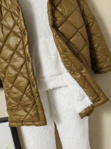 SHEIN 女小童前紐扣加絨內裏連帽外套&連帽衫和褲子 - 軍綠色 - 查看 4