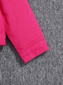 SHEIN Young Girl Slogan & Floral Print Denim Jacket - Rose Red - View 5