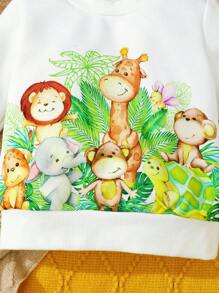 Baby Girl Cartoon Graphic Sweatshirt & Ripped Frayed Bleach Wash Jeans - Multicolor - View 8