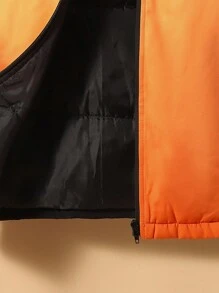 SHEIN Tween Boy Embroidery Letter Pattern Ombre Hooded Padded Coat - Black - View 6