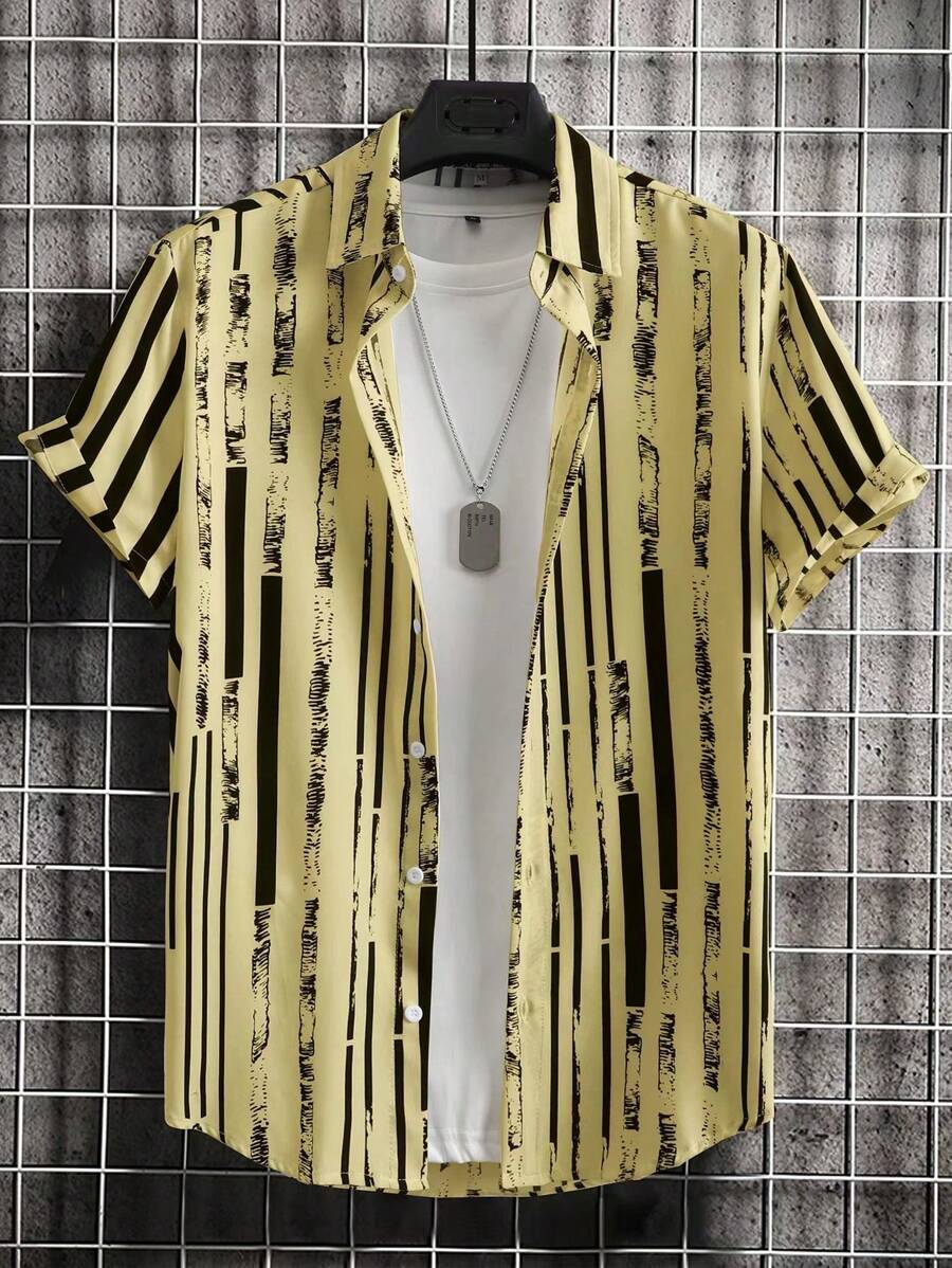 Manfinity Nam In sọc Áo sơ mi Without Tee - Màu vàng - Xem 1