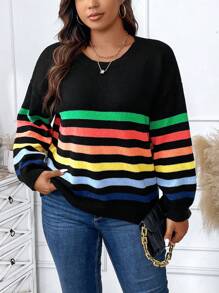 Calvaya Plus Color Block Drop Shoulder Sweater - Multicolor - View 4