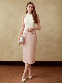 MOTF PREMIUM 双色挂脖花呢连衣裙 - 彩色 - 查看 10