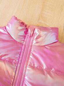 SHEIN Chaqueta acolchada con cremallera y bufanda holográfica para niña preadolescente