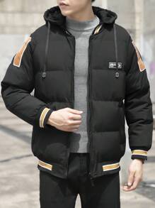 Manfinity Hypemode Áo khoác nam có mũ trùm đầu, kẻ sọc, vá chữ, có dây rút - màu đen - Xem 8