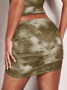 SHEIN BAE 紮染側收褶裙裤 - 橄欖綠 - 查看 2