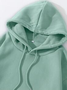 SHEIN Essnce 袋鼠口袋抽繩連帽衫和運動褲 - 軍綠色 - 查看 5