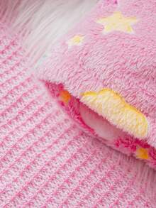 Baby Girl Rainbow Pattern Hooded Teddy Jacket - Pink - View 11