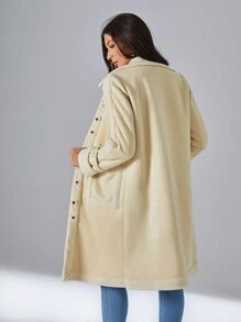 SHEIN Essnce Túi Kép Nút phía trước áo - Màu be - Xem 2