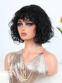 Korte golvende bobpruik met pony's van echt haar 8" Whitney Vibe Water Wave Bod Bang pruiken Luchtige Pixie Cut Bob pruik met pony voor vrouwen